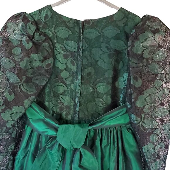 Vintage Formal Party Dress Girl's 12 Green Taffeta Tulle Hi Lo Zipper Tie Back - Picture 11 of 12